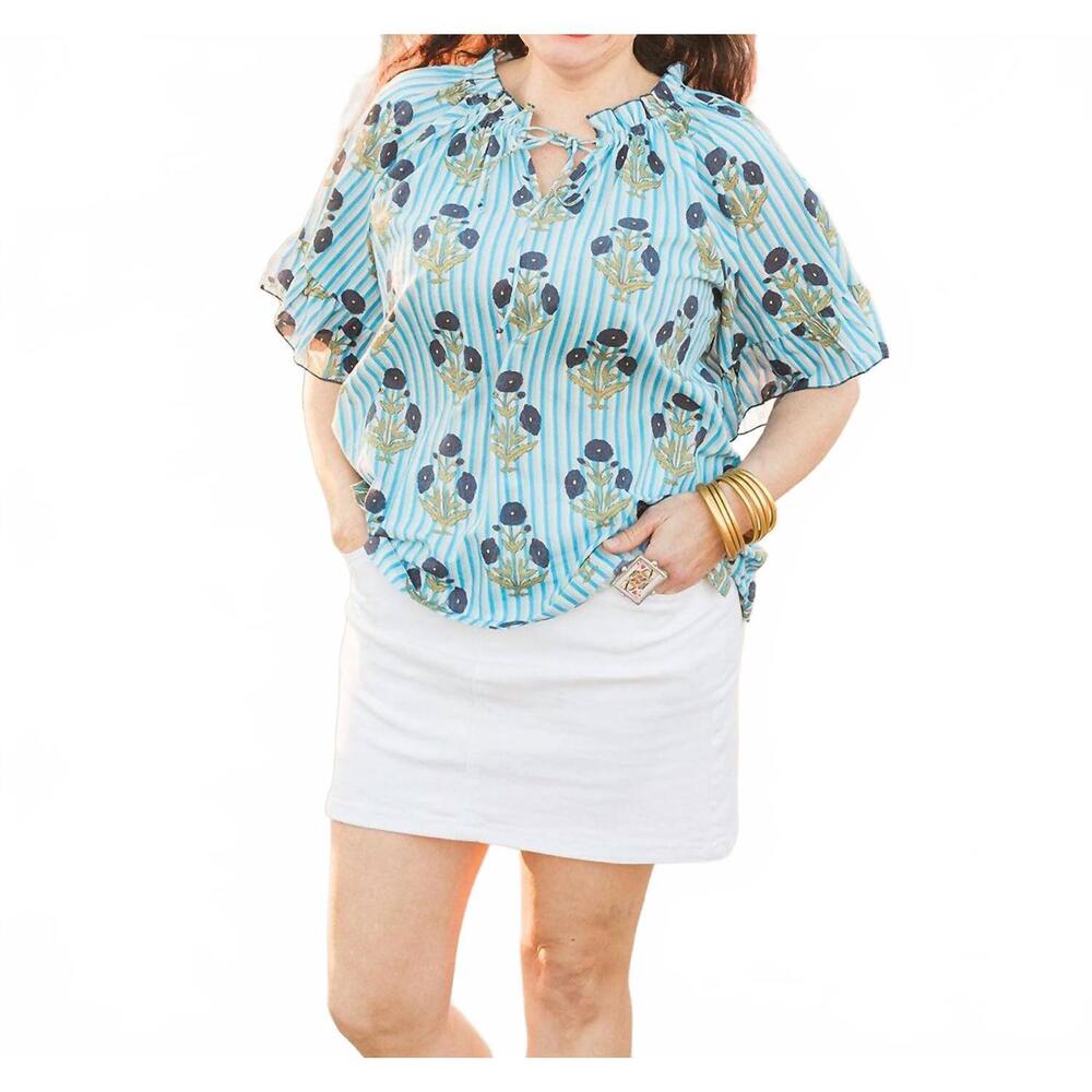 NEW LAYERZ CLOTHING front-tie bell top in blue